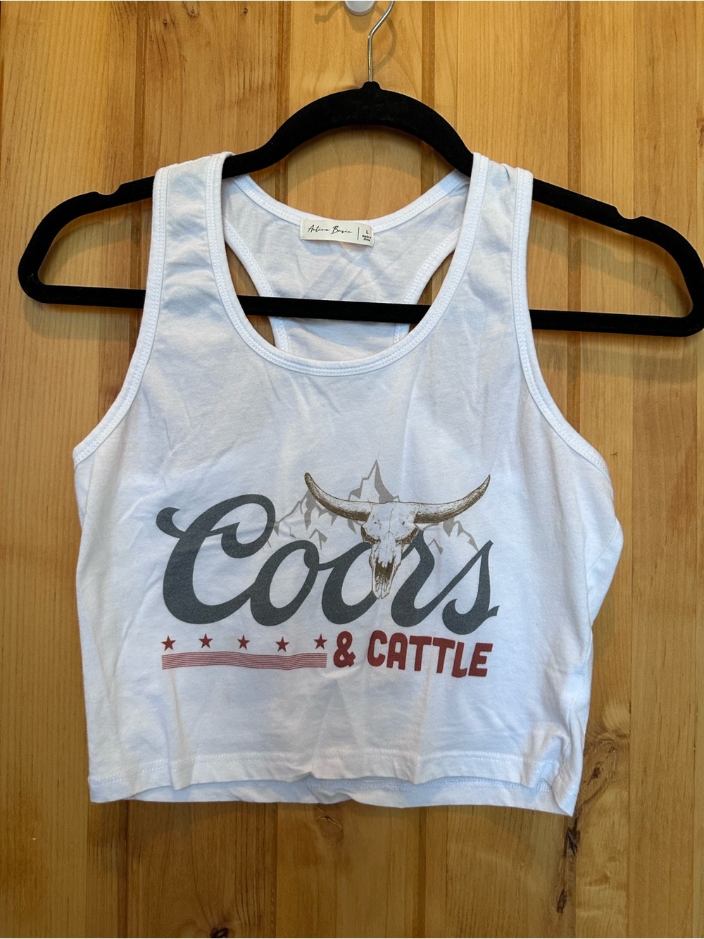 Active Basic White Crop Tank with Gray and Rust Graphic